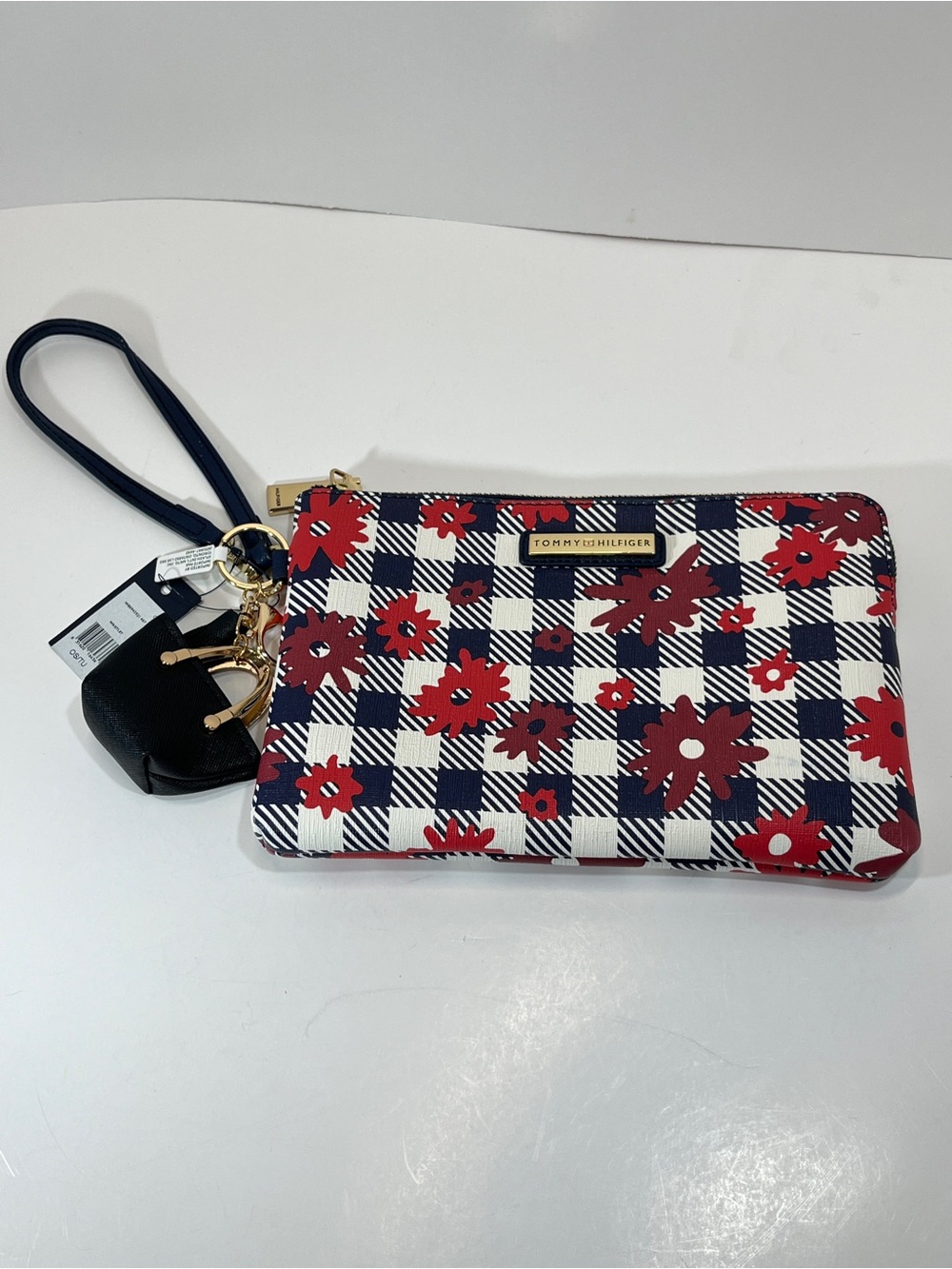 NWT Tommy Hilfiger Wristlet Clutch Purse Bag Floral Navy Blur & Red Flowers NEW